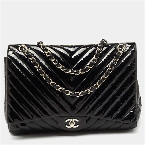 chanel patent black chevron tradesy